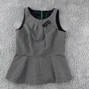 White House Black Market Top 8 Peplum Geometric Print Black White Party Dressy